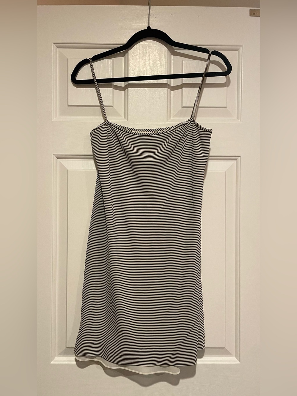 Striped Spaghetti Strap Slip Dress - Black & White